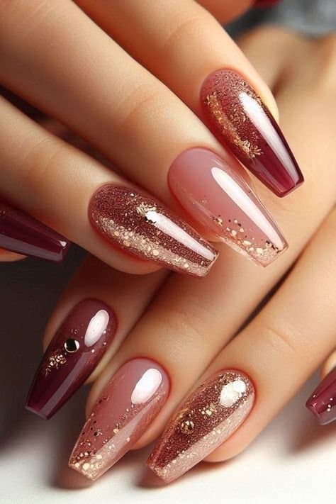 Lovely Nails burgundy rose gold foil in North York