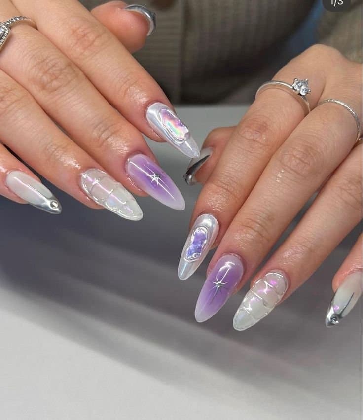 Lovely Nails chrome aura accent in North York