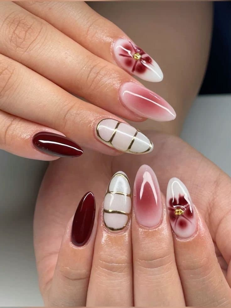 Lovely Nails burgundy floral royal in North York