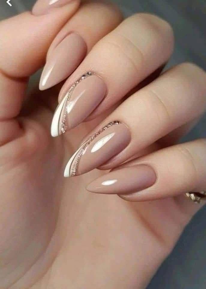 Lovely Nails nude and gold swirl art in North York