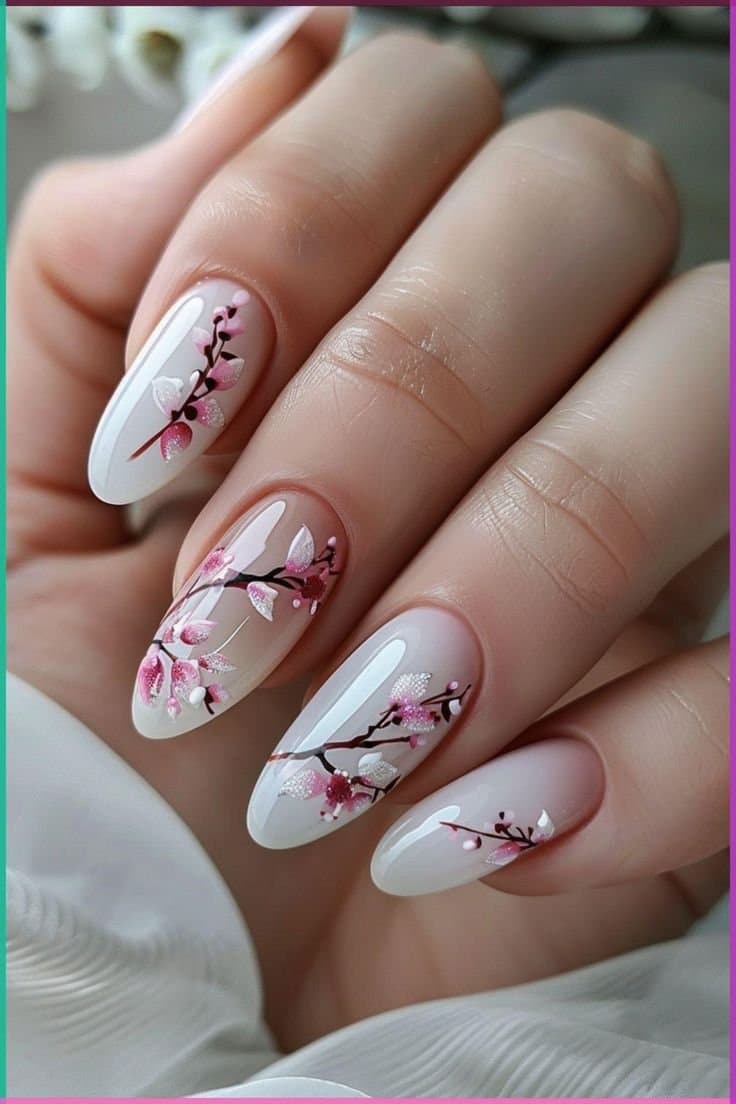 Lovely Nails cherry blossom detail in North York